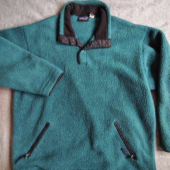 Vintage Patagonia Fleece Jacket Size XXL Green Deep Pile Wooly Pullover USA - Picture 11 of 13